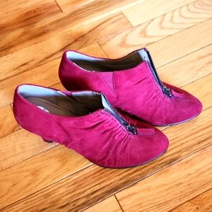 Excellent condition, burgundy suede-like ankle boots